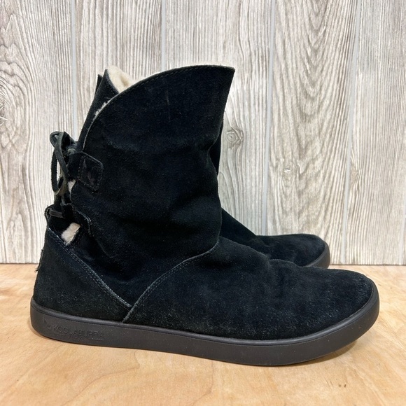 Koolaburra by Ugg Shazi Black Suede Fleece Lined Back Lace Side Zip Boots SZ 10 - Picture 1 of 11
